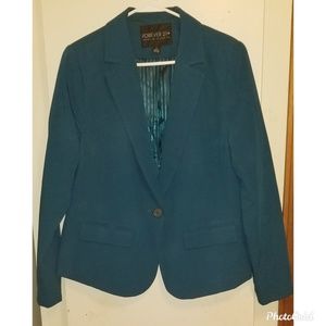 Teal Button Front Blazer